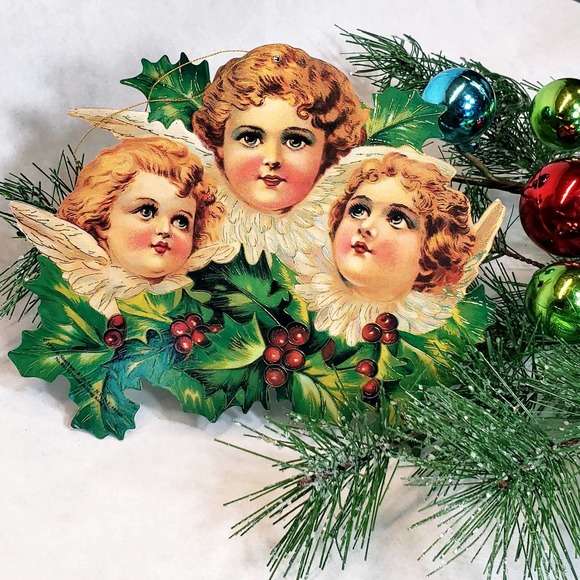 2 Shackman & Co Triple Angels Cardboard hanging Vintage Christmas Ornaments 1993 - Picture 8 of 11